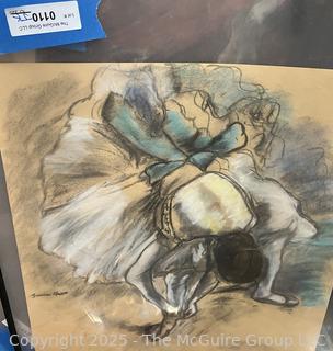 Unframed Pastel On Paper Of Ballerina Signed by Artist Jeanne Klapps. 17 x 18"