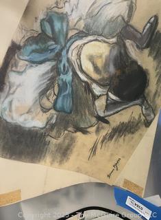 Unframed Pastel On Paper Of Ballerina Signed by Artist Jeanne Klapps. 17 x 18"