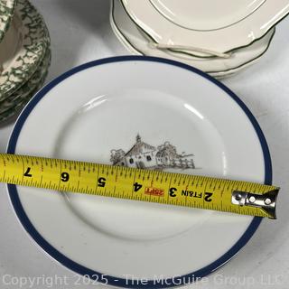 Three (3) Sets of Porcelain Plates Including Williams Sonoma Les Fermiers and Roseville Spongeware