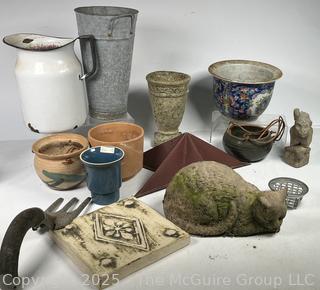 Garden Ware Including Planters and Cat