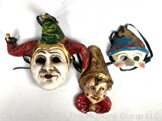 Three (3) Paper Mache Masks, 1 Marked Venice