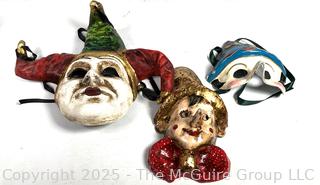 Three (3) Paper Mache Masks, 1 Marked Venice