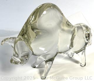 Hand Blown Clear Glass Crystal Bull Figure.