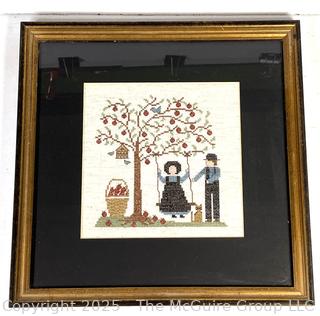 Framed Under Glass Apple Tree Needlepoint