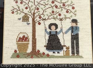 Framed Under Glass Apple Tree Needlepoint