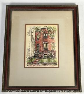 Framed Under Glass Watercolor of Brown Stone Signed by Artist, 1972