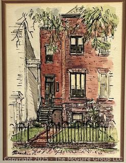 Framed Under Glass Watercolor of Brown Stone Signed by Artist, 1972