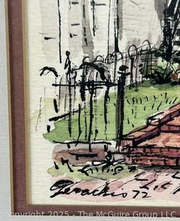 Framed Under Glass Watercolor of Brown Stone Signed by Artist, 1972