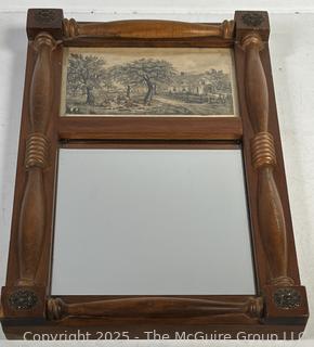 Currier & Ives Wooden Framed Mirror with Lithograph