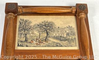 Currier & Ives Wooden Framed Mirror with Lithograph