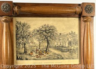 Currier & Ives Wooden Framed Mirror with Lithograph