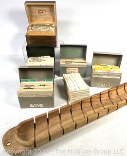 Collection of Vintage Recipe Cards in Boxes with Wood French Bread Tray