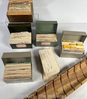 Collection of Vintage Recipe Cards in Boxes with Wood French Bread Tray