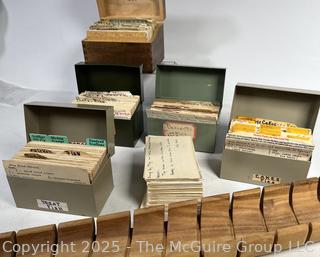 Collection of Vintage Recipe Cards in Boxes with Wood French Bread Tray