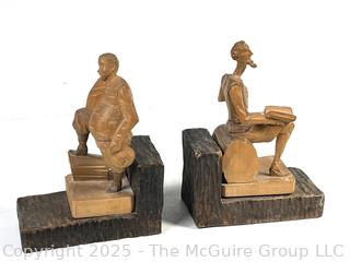 Hand Carved Don Quixote Wooden Bookends