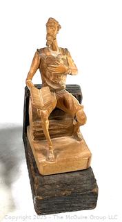 Hand Carved Don Quixote Wooden Bookends