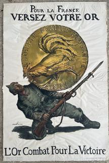 World War I French Poster Deposit Your Gold For France For Victory Poster By Abel Faivr.  31" x 47"
