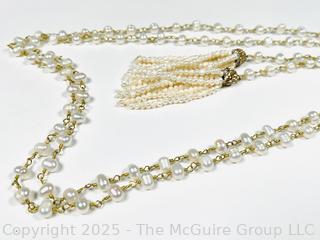 Fresh Water Pearl Lariat Necklace with Tassel Ends.  66"  
