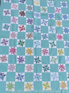 Blue Pinwheel Star Hand Stitched Patchwork Quilt. 56" x 74"