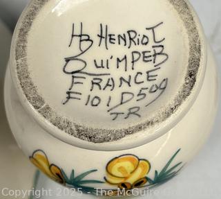 Two (2) Pieces of French Breton Henriot Quimper Including Café au Lait Cider Bowl and Vase