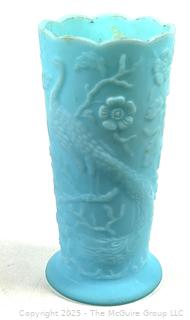 Fenton Aqua Blue Milk Glass Peacock Vase