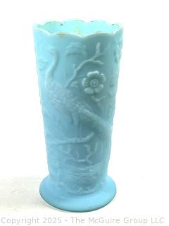 Fenton Aqua Blue Milk Glass Peacock Vase