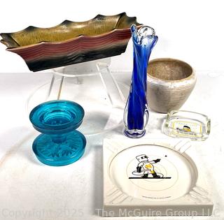 Mid Century Planters, Cobalt Blue Glass Vase and Ashtrays