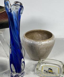 Mid Century Planters, Cobalt Blue Glass Vase and Ashtrays