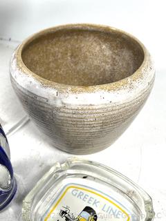 Mid Century Planters, Cobalt Blue Glass Vase and Ashtrays