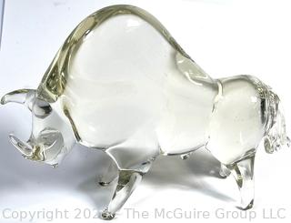 Hand Blown Clear Glass Crystal Bull Figure.