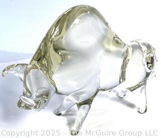 Hand Blown Clear Glass Crystal Bull Figure.