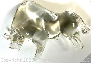 Hand Blown Clear Glass Crystal Bull Figure.