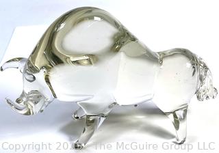 Hand Blown Clear Glass Crystal Bull Figure.