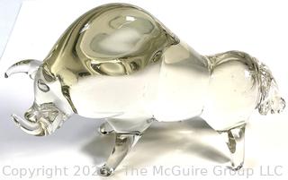 Hand Blown Clear Glass Crystal Bull Figure.