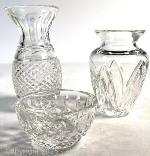 Two (2) Waterford Crystal Vases and Serving Bowl