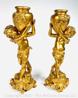 Pair of Louis XV Style Ormolu Candelabra with Cherubs