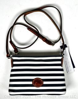 Dooney & Bourke Black & White Sullivan Striped Crossbody Pouchette Handbag, New with Tags.