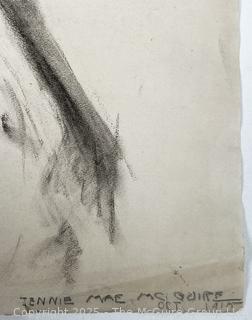 Unframed Double Sided Charcoal Pencil on Paper Portrait of Woman in Hat and Nude Male Signed by Artist Jennie Mae McGuire circa 1915. Measures 18 x 24.5"