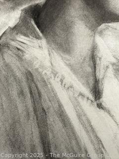 Unframed Double Sided Charcoal Pencil on Paper Portrait of Woman in Hat and Nude Male Signed by Artist Jennie Mae McGuire circa 1915. Measures 18 x 24.5"