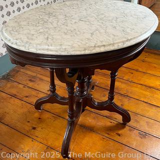 Victorian 19th C Beveled Oval Marble Top Parlor Table<br><br>House

<br>

<br><br>

Removal: Sat (Nov 8) & Sun (Nov 9) 11-3pm, 56 Scotch Hill Rd., Cambridge NY 12816 