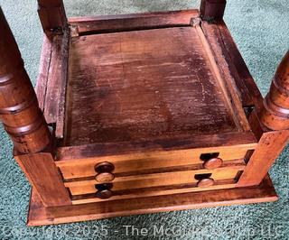 Two (2) Drawer Cherry End Table with Turned Legs<br><br>Rick & Jane

<br><br>

Removal: Sat (Nov 8) & Sun (Nov 9) 11-3pm, 56 Scotch Hill Rd., Cambridge NY 12816 