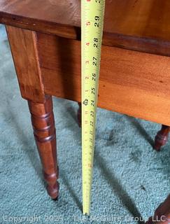 Two (2) Drawer Cherry End Table with Turned Legs<br><br>Rick & Jane

<br><br>

Removal: Sat (Nov 8) & Sun (Nov 9) 11-3pm, 56 Scotch Hill Rd., Cambridge NY 12816 