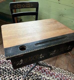 Stenciled School Desk and Attached Chair<br><br>Wendy Dan Hermione

<br><br>

Removal Options:<br><br> Sat (Nov 8) & Sun (Nov 9) 11-3pm, 56 Scotch Hill Rd., Cambridge NY 12816<br><br>


