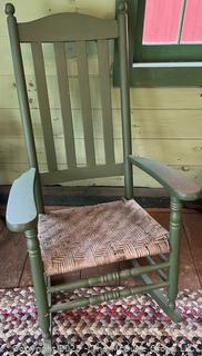 Slat Back Green Painted Porch Rocker<br><br>Rick & Jane

<br><br>

Removal Options:<br><br> Sat (Nov 8) & Sun (Nov 9) 11-3pm, 56 Scotch Hill Rd., Cambridge NY 12816<br><br>

  