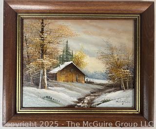 Framed Oil on Board of Winter Landscape, Signed Lower Right Kingston<br><br>Wendy Dan Hermione

<br><br>

Removal Options:<br><br> Sat (Nov 8) & Sun (Nov 9) 11-3pm, 56 Scotch Hill Rd., Cambridge NY 12816<br><br>

Sat (Nov 15) 12-2pm, TMG Warehouse, 2800 Juniper St., Fairfax, VA 22031<br><br>

