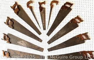 Eleven (11) Hand Saws Including Disston<br><br>Dylan & Erin

<br><br>

Removal Options:<br><br> Sat (Nov 8) & Sun (Nov 9) 11-3pm, 56 Scotch Hill Rd., Cambridge NY 12816<br><br>

Sat (Nov 15) 12-2pm, TMG Warehouse, 2800 Juniper St., Fairfax, VA 22031<br><br>

Request Shipping (david@themcguiregroupllc.com)