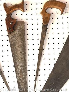 Eleven (11) Hand Saws Including Disston<br><br>Dylan & Erin

<br><br>

Removal Options:<br><br> Sat (Nov 8) & Sun (Nov 9) 11-3pm, 56 Scotch Hill Rd., Cambridge NY 12816<br><br>

Sat (Nov 15) 12-2pm, TMG Warehouse, 2800 Juniper St., Fairfax, VA 22031<br><br>

Request Shipping (david@themcguiregroupllc.com)