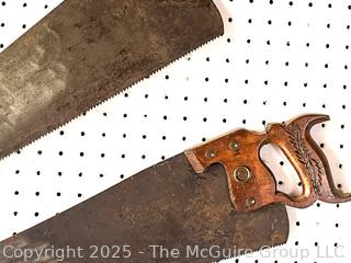 Eleven (11) Hand Saws Including Disston<br><br>Dylan & Erin

<br><br>

Removal Options:<br><br> Sat (Nov 8) & Sun (Nov 9) 11-3pm, 56 Scotch Hill Rd., Cambridge NY 12816<br><br>

Sat (Nov 15) 12-2pm, TMG Warehouse, 2800 Juniper St., Fairfax, VA 22031<br><br>

Request Shipping (david@themcguiregroupllc.com)