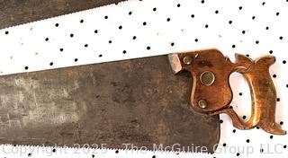 Eleven (11) Hand Saws Including Disston<br><br>Dylan & Erin

<br><br>

Removal Options:<br><br> Sat (Nov 8) & Sun (Nov 9) 11-3pm, 56 Scotch Hill Rd., Cambridge NY 12816<br><br>

Sat (Nov 15) 12-2pm, TMG Warehouse, 2800 Juniper St., Fairfax, VA 22031<br><br>

Request Shipping (david@themcguiregroupllc.com)