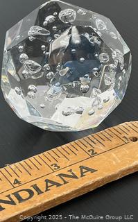 Signed Steuben Leaded Glass Paperweight Dodecahedron with Bubble Inclusions<br><br>Mick & Christina

<br><br>

Removal Options:<br><br> Sat (Nov 8) & Sun (Nov 9) 11-3pm, 56 Scotch Hill Rd., Cambridge NY 12816<br><br>

Sat (Nov 15) 12-2pm, TMG Warehouse, 2800 Juniper St., Fairfax, VA 22031<br><br>

Request Shipping (david@themcguiregroupllc.com)